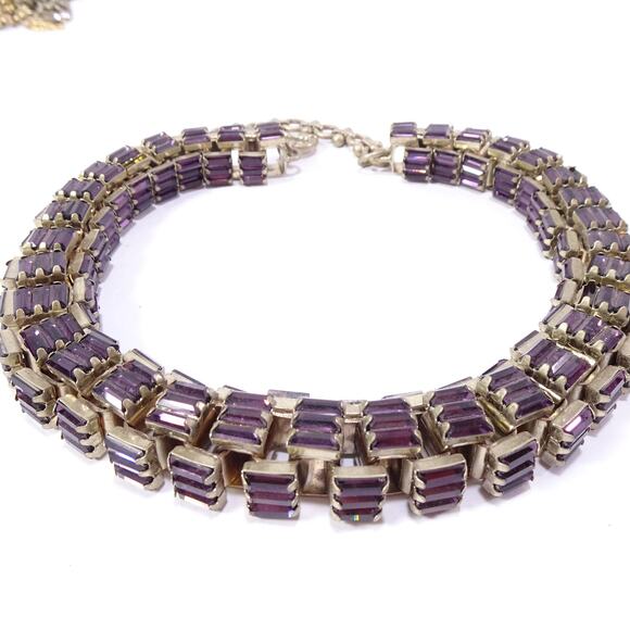 Lee Angel Neiman Marcus Women's Box Link Crystal Baguette Necklace NWT 398 Purpl - Picture 3 of 9